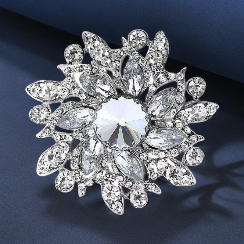 1Pcs Elegant Lapel Flower Pin Exaggerated Fashion Retro Vibrant Colorful Crystal Glass Brooch Pin Women'S Large Coat Accessories