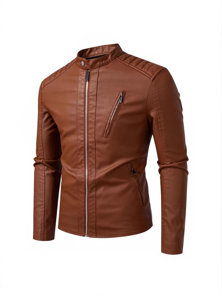 Men's Trendy PU Leather Motorcycle Jacket - Cross-Collar, Korean Style, Casual Spring/Autumn Coat