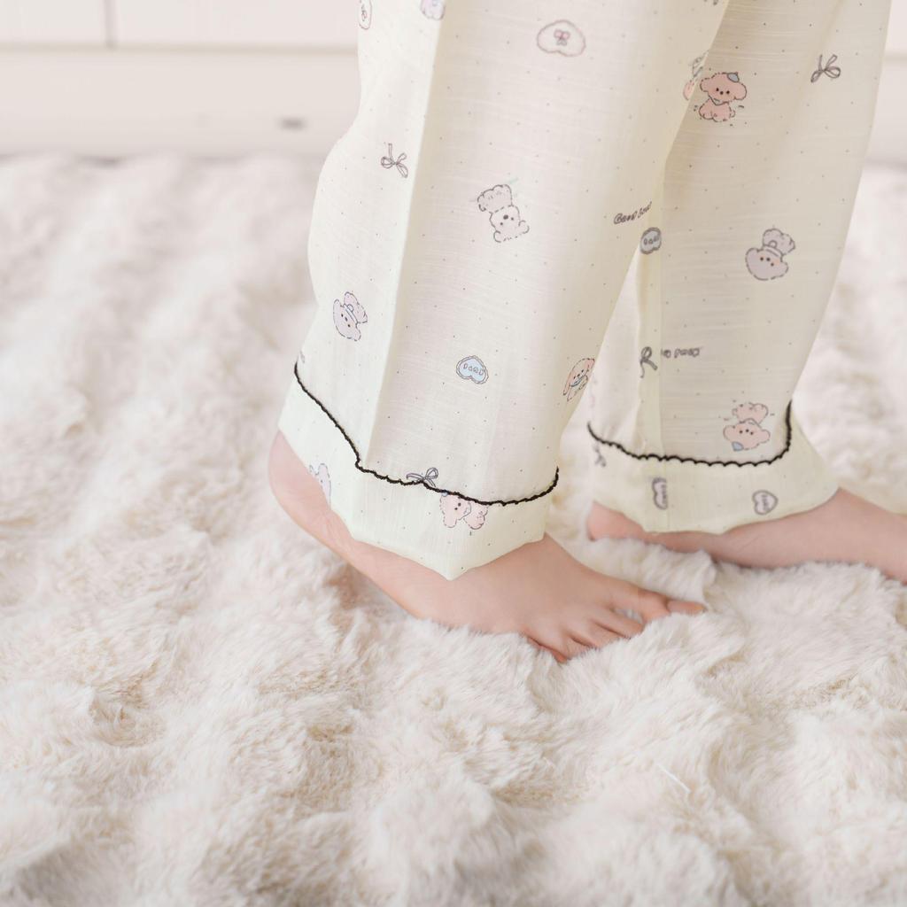 2026 Women's Luxury Double-Layer Cotton Linen Pajamas, Short Sleeve, Long Pants, Versatile for Home or Outdoor Wear, Sweet & High-End.