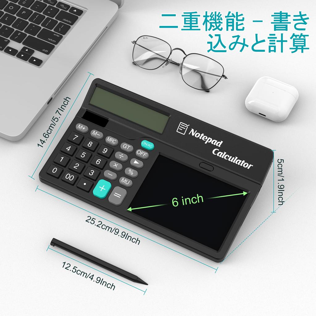 Wicue Notepad with Calculator 6 Inch Digital Memo Large LCD Display, 12 Digit Calculator & Electronic Memo Pad 2in1, Calculator with Magnetic Pen