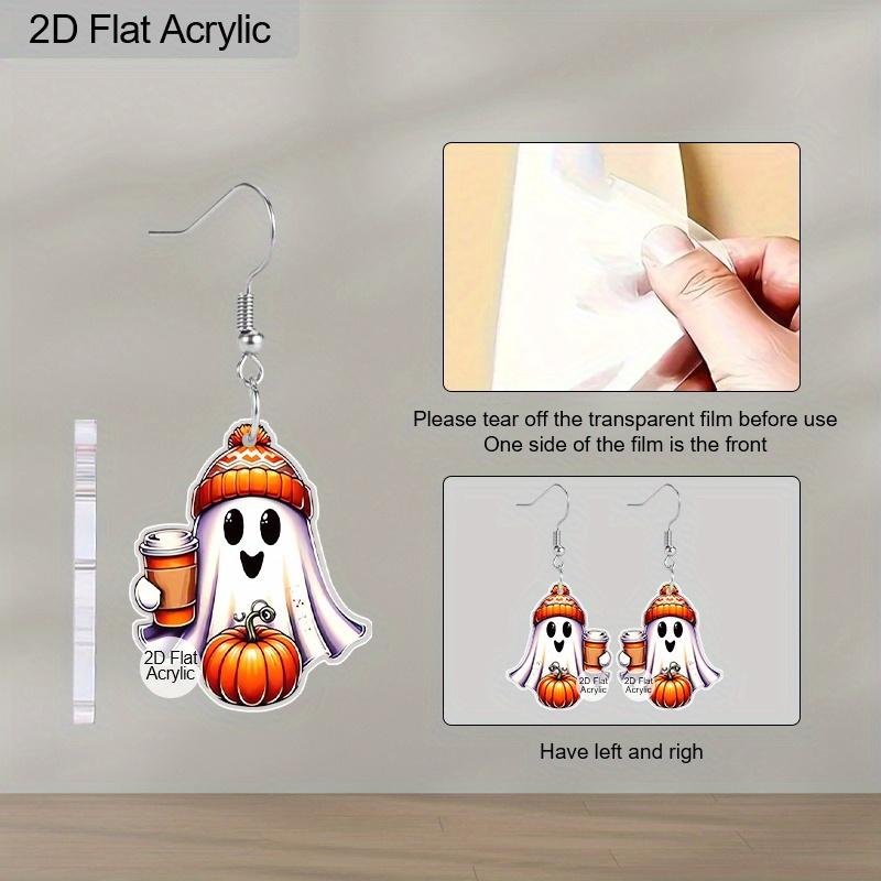 2D Flat Halloween Earrings Pumpkin Ghost Pattern Acrylic Dangle Earrings Women Girls Jewelry Gift