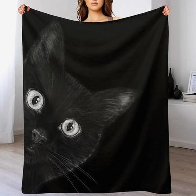 Black Cat On Black Throw Blanket Soft Home Decor Blanket for Couch Bedroom