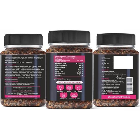 5:15PM Gulkand 300g| Premium Rosebladsyltetøy | Solmodnet Damask Gulkand | 100% Naturlig & Rent | Fersk