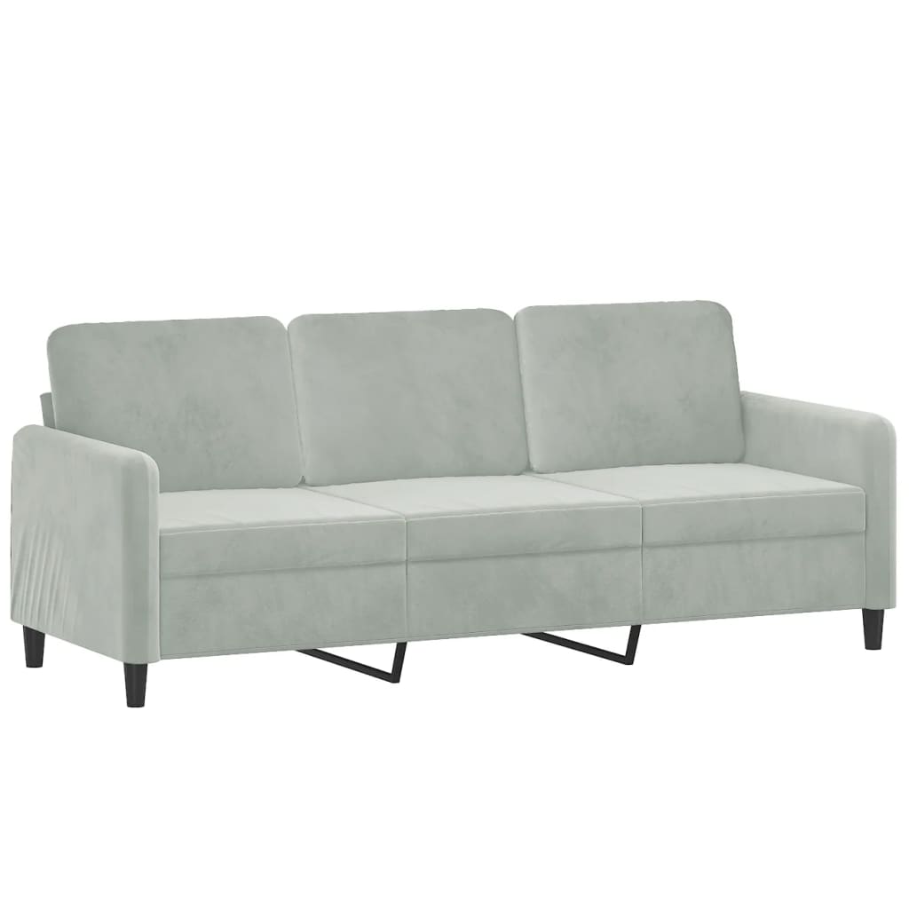 3 Piece Sofa Set with Cushions Light Grey Velvet