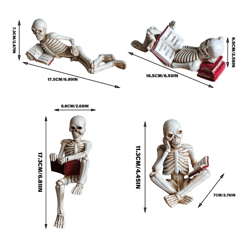 Reading Skull Figure Resin Statue Skeleton Reader with Book for Adding Character To Bookshelves and Office