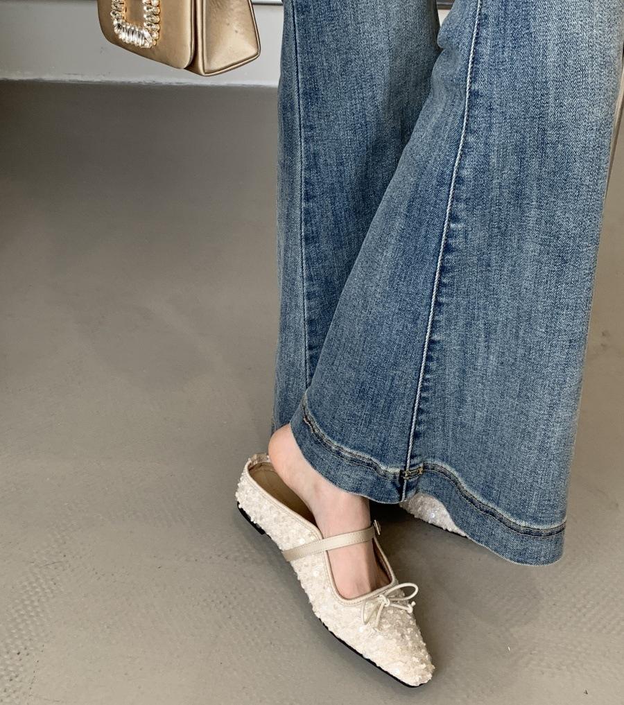 Korean Lady Temperament Evening Shoes Mary Jane Princess Shoes Inner Height Increase Sequined Bow Single Shoes 2025 New