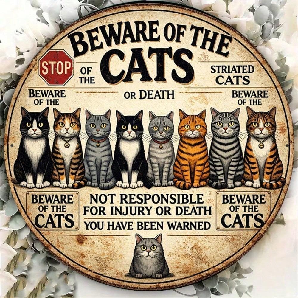 1 Stück Retro Warnschild 'Vorsicht Katze' 20x20cm Vintage Metallschild Katzenliebhaber Geschenk für Zuhause Café Bar Dekoration