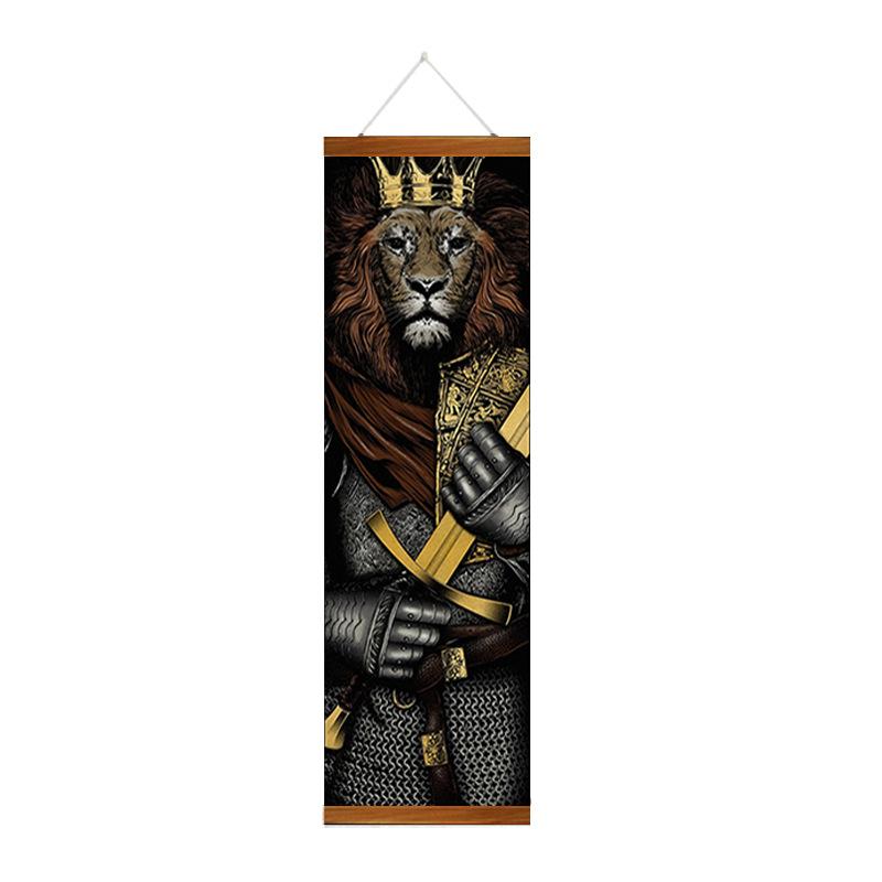 Japanischer Samurai Ukiyoe Rollposter Leinwandposter mit Holzaufhänger Wandkunst Wohnzimmer Schlafzimmer Heimdekor Rollmalerei 20X60cm