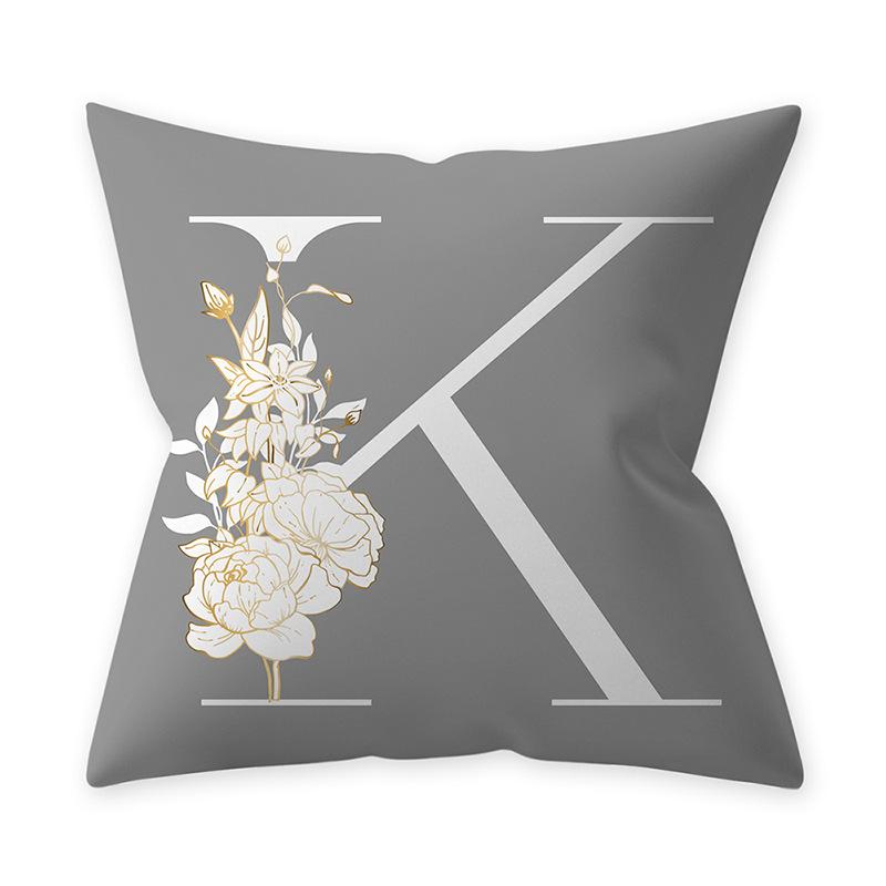 Decorative 45x45 Letter Gray Cushion Customizable Polyester Throw Pillow White Yellow Flowers Pillowcase Nordic Home Decor