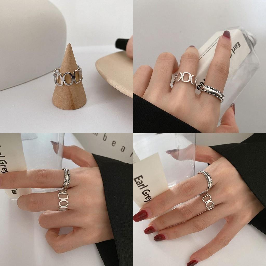 Korean Stylish Inspired S925 Silver Ring For Women With Distinctive Patterns Geometric