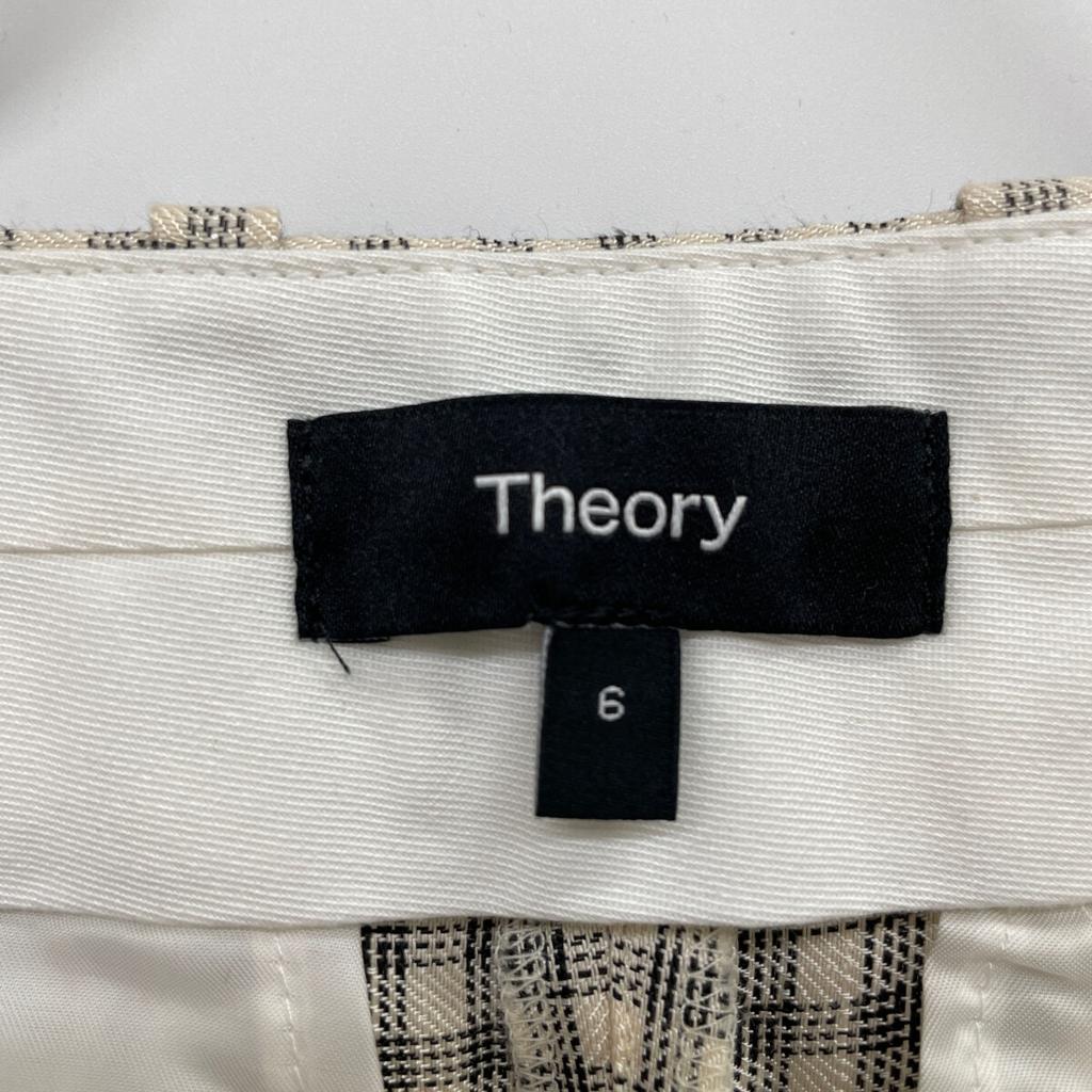 Theory 25Stainless Steel 01-5106411 Cream Linen X Rayon Linear Check Straight Trousers Bottoms 6 Ivory Black CheckUsed