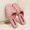 Fashion Fashion String Bead Bow Decoration Slippers Women Elegant Round Toe Rose Totem Designer Shoes Comfort Lightweight Home Slippers