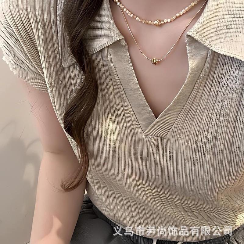 Sweet And Cool Style Light Luxury Niche Fashion Double-Layer Stacked Copper-Plated Real Gold Natural Stone Beaded Necklace Collarbone Chain