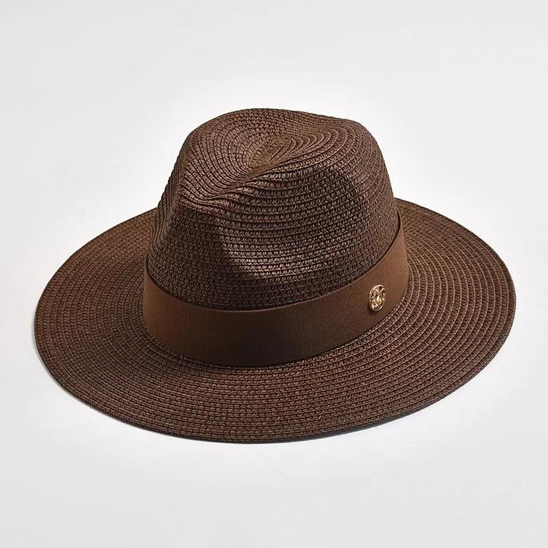 Summer Wide Brim Uv Protection Straw Hat Foldable Beach Sun Hat For Women Men Elegant Ribbon Design Fashion Travel Luxury