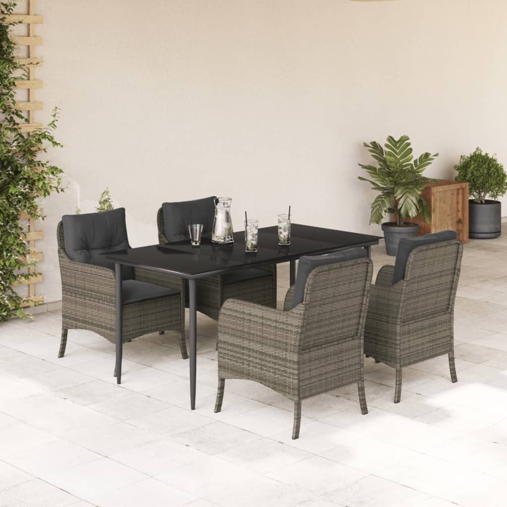 5-Cz. Gartenmöbel-Set mit Kissen, Grau, PE-Rattan