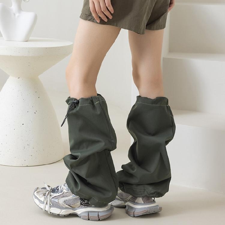 Harajuku Cargo Leg Cover with Adjustable Drawstring Motorcycle Punk Baggy Footless Socks Leg Warmer Gaiters for Women