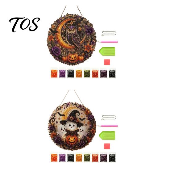 Halloween Diamond Painting Kits Ghost/Owl Art Hanging Ornament Kit, Craft for Adults Suncatcher, DIY Pendant Window Decor Ornaments