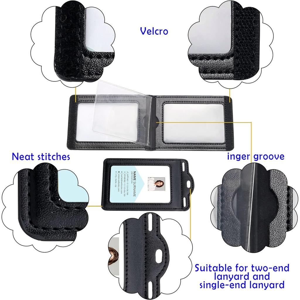 Retractable Reel Heavy Duty Carabiner Leather Card Badge Holders and Clear ID Window for Office Staffs Student Teacher Couriers