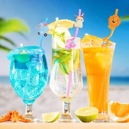 16 Animal Straws, BetterJonny Reusable Jungle Animal Plastic Straws In Colors for Kids, Long Straws, for Smoothies, Cocktails, and Hot Drinks