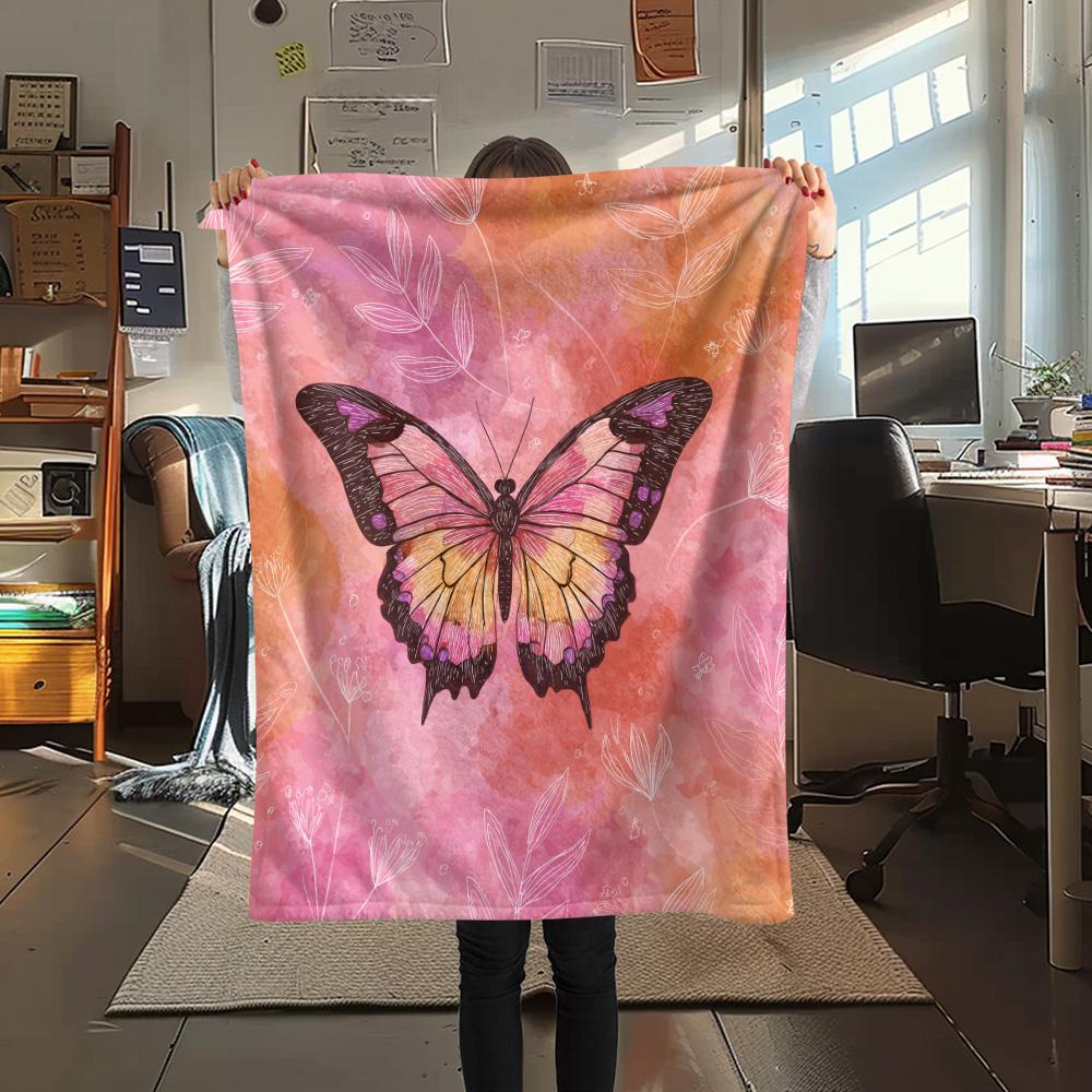 Flower Butterfly  Print Flannel Blanket, High quality Comfortable for All Seasons, Home Decor, Warmth and Comfort