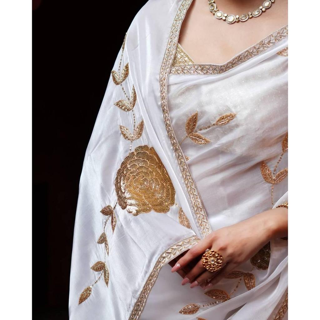 Premium  Georgette Fabrics with 3 Mm Sequence Embroidered Work and Golden Zari Thread Work