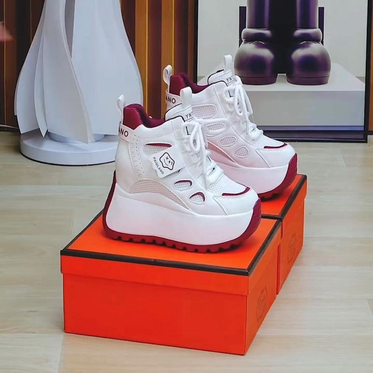 

Женская обувь на весну, на толстой подошве, маленькая, обувь с высоким верхом, универсальная, тонкая спортивная и повседневная обувь 40 красный