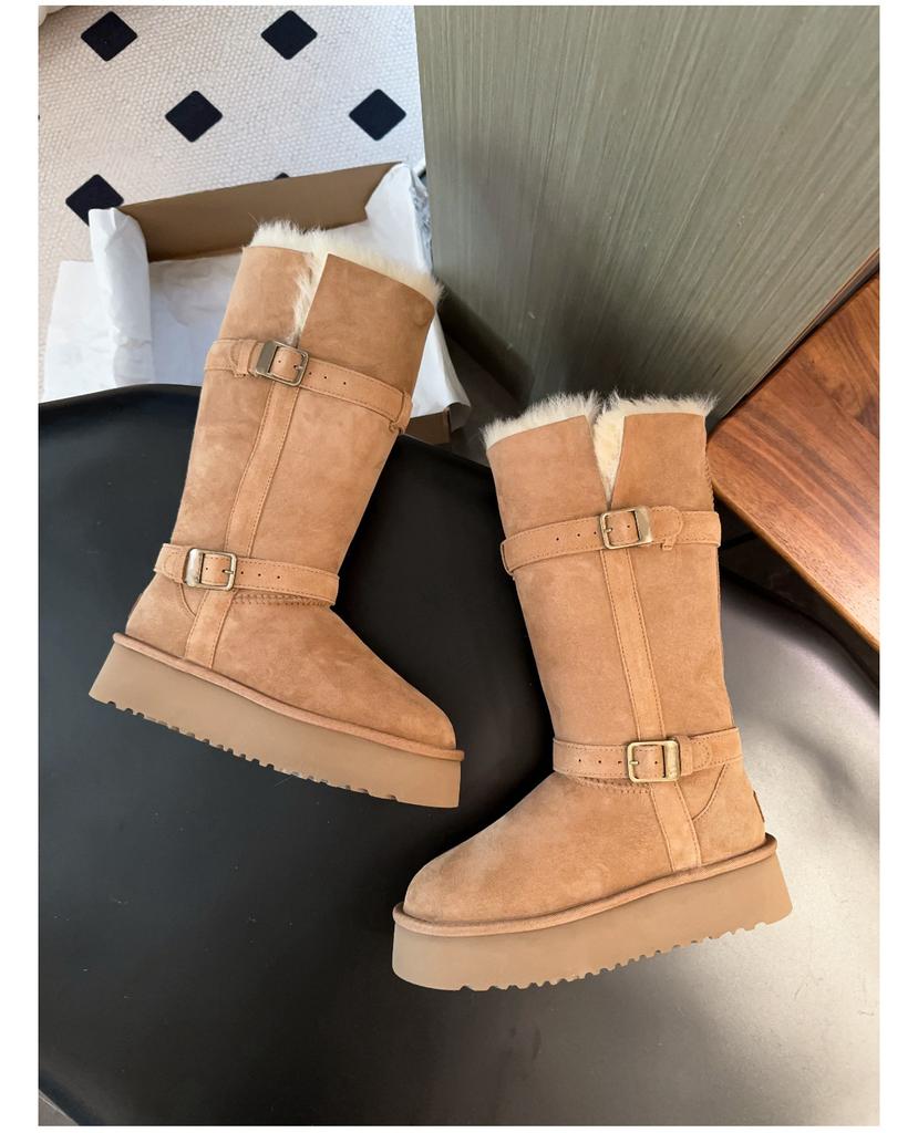 Sangpo Thick-soled Tall Tube Gray Snow Boots Women's Fur Integrated 2025 New Winter Velvet Northeast Cotton Shoes