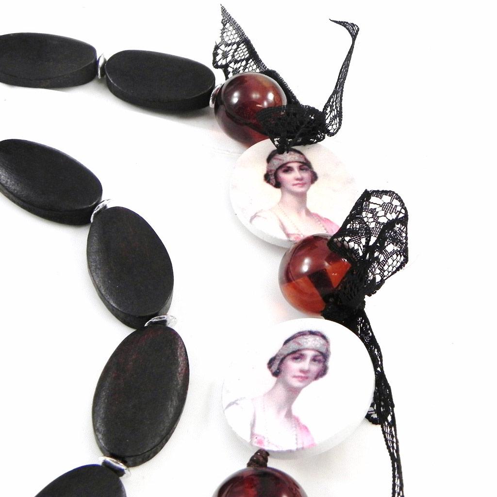 Les Trésors De Lily [G7922] - Sautoir Collier Créateur 'Belle Epoque' rose marron