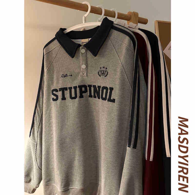

Men s Polo Sweatshirt: 2025 Spring/Autumn, Hong Kong Style, Loose American Retro College, Long-Sleeve. M