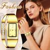 Simple Gold Women's Bracelet Watch: Analog Display, Waterproof, Diamond-Embossed Square Case, Quartz Movement, Gold-Colored, Casual Fashion Watch -