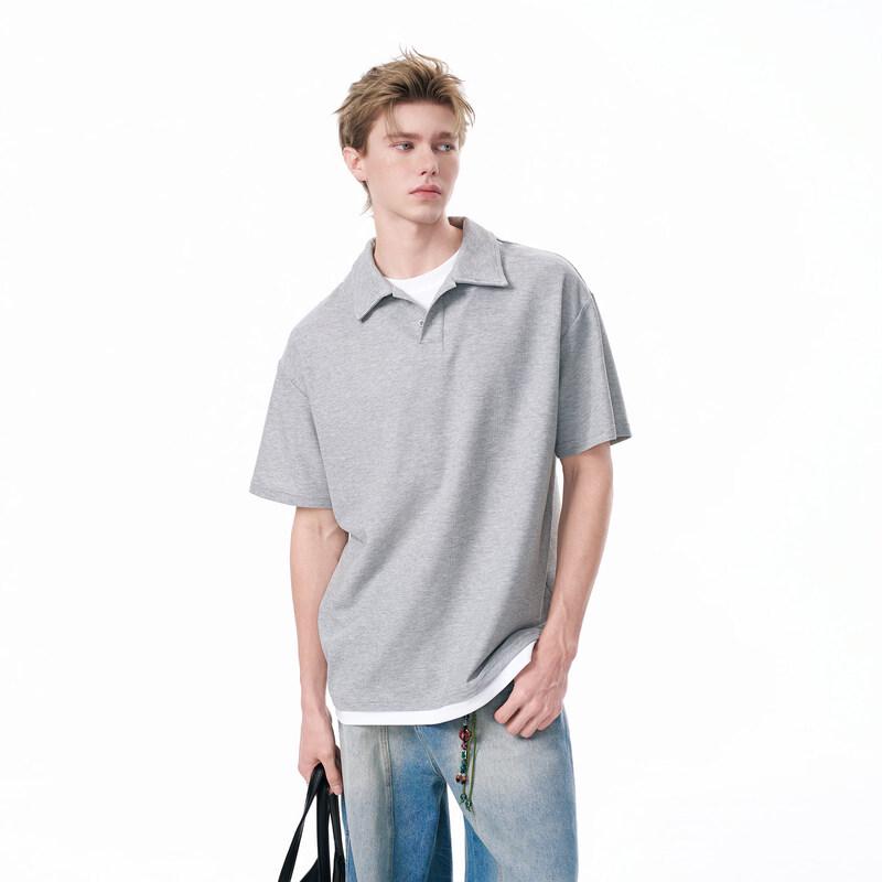 DREAM MADE Men's American Retro Faux Two-Piece Polo T-Shirt