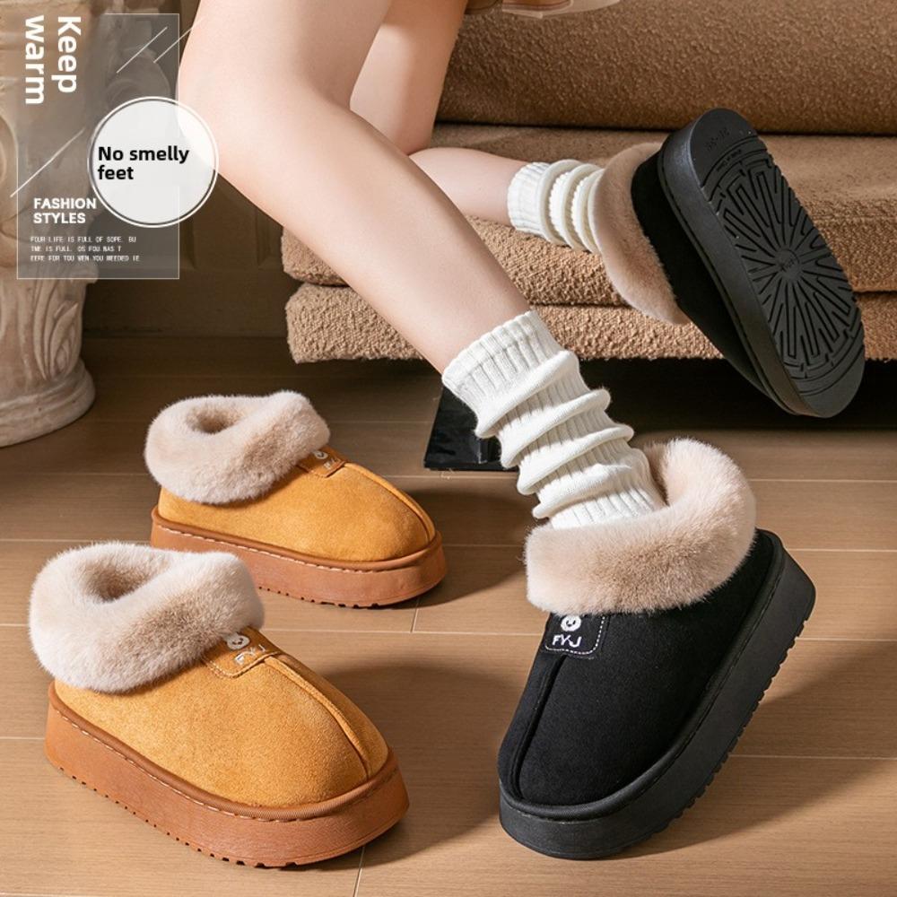 Damen Winter Fleece gefütterte geschlossene Rückseite Hausschuhe, Paar Warme Flauschige Hausschuhe Tragbar Outdoor Schnee Knöchelhohe Stiefel
