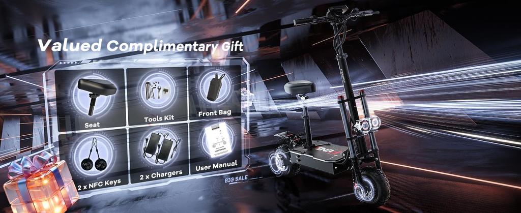 FENGQS GT8 PRO Electric Scooter 11 inch Off-Road Tire 2800W*2 Motor 60V35Ah Battery 85km/h Max Speed 100km Max Range Adult Foldable E-Scooter