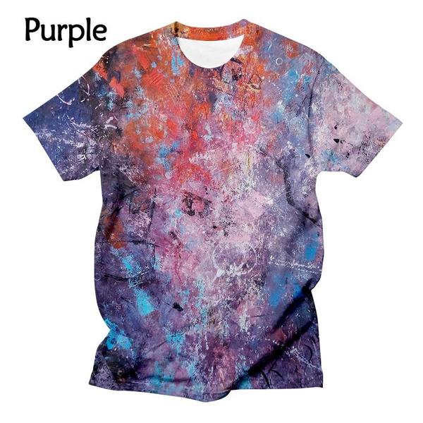 

Новая футболка с принтом граффити 3D, модная повседневная футболка для пары с брызгами чернил, классная и красочная, с короткими рукавами S золотой