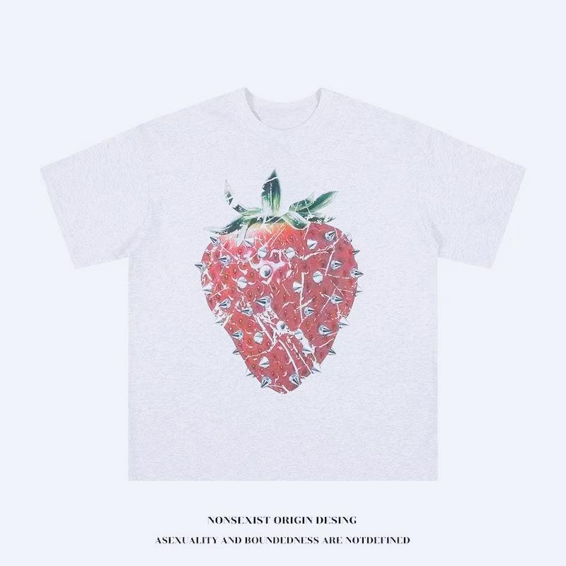 2026 Y2k Unisex Strawberry Graphic Tshirt Crew Neck Oversized Loose Cotton Casual Vintage Streetwear Short Sleeve Tee Tops