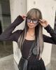 [Flex] Square Wide Sunglasses (Frame: Matte Black, Lens: Blue) Brand Women's Men's Popular Stylish Fashion Glasses UV Protection