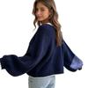 Autumn Winter Women's Cross-Color Knit Cardigan: V-Neck Tie-Up Loose Long Sleeve Sweater Top