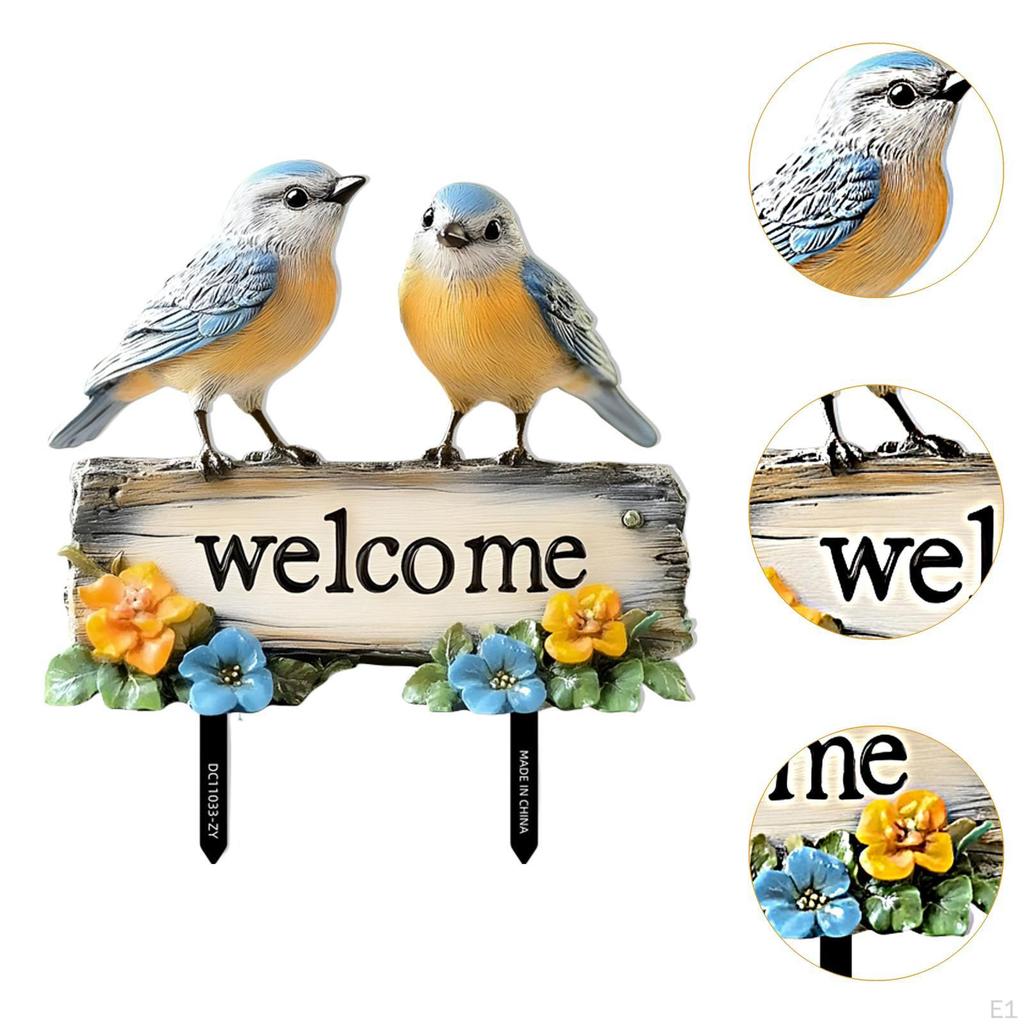 Welcome Birds Yard Sign Garden Stake PVC Decor Lawn for Backyard Outside