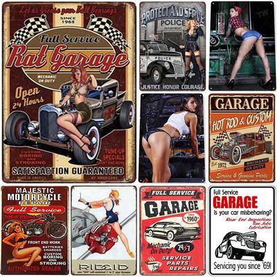 Vintage Pinup Garage Service Metal Tin Wall Sign Retro Iron Art Decor for Garage Cafe Washroom Club Bar Classic Poster Plaque