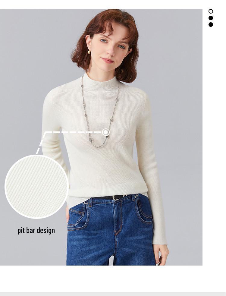 Women's Fine Wool Seamless Knit Shirt, Semi-High Neck Base Layer, Winter Inner Wear