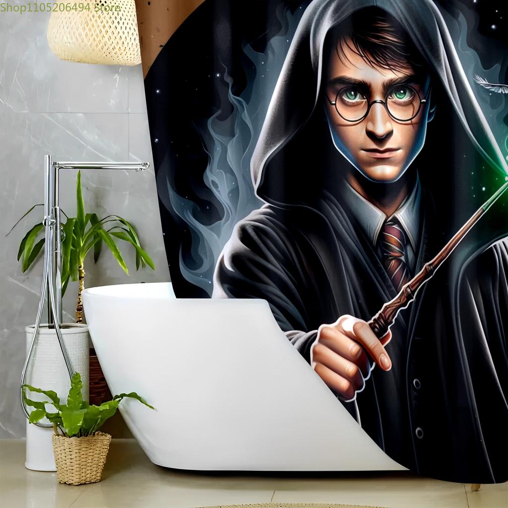 Shower Curtain Featuring a Magical Wizard Design from Warner Bros., Perfect for Bathroom Decor. A Distinctive Gift Idea for Va