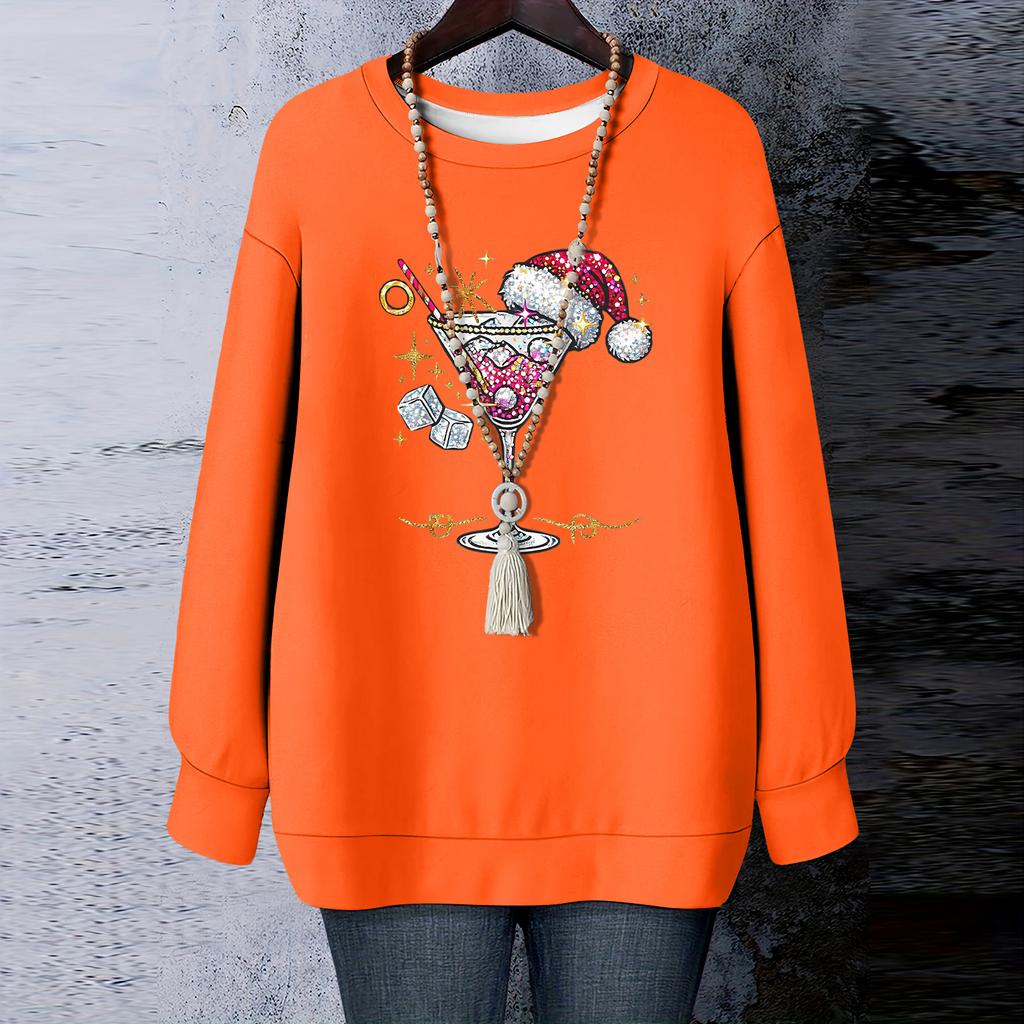 Ladies' Christmas Printed Round Neck Long Sleeved T-shirt Sweatshirt Top