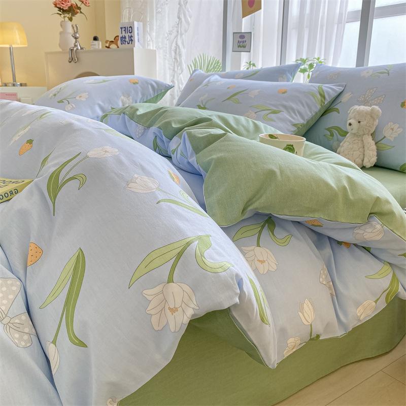 Bedding Four-piece Set, Cotton Pure Cotton Floral Quilt Cover, Bed Sheet Dormitory Three-piece Set