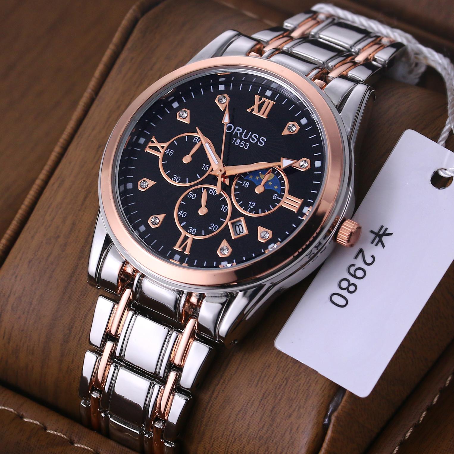 

ORUSS мужские водонепроницаемые кварцевые часы со стальным ремешком, высококачественные часы с автоматическим механизмом, мужские модные светящиеся водонепроницаемые часы