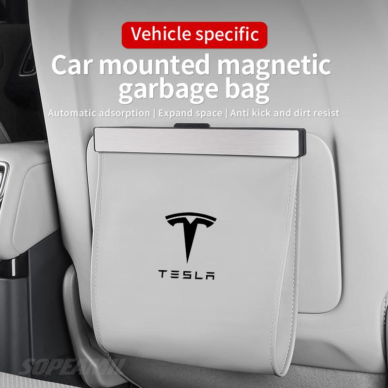 ACR3 Car Garbage Bag Led Light Magnetic Adsorption Seat Back Hanging Storage Bag Trash Can For Tesla Model 3 Model Y Model S Model X
