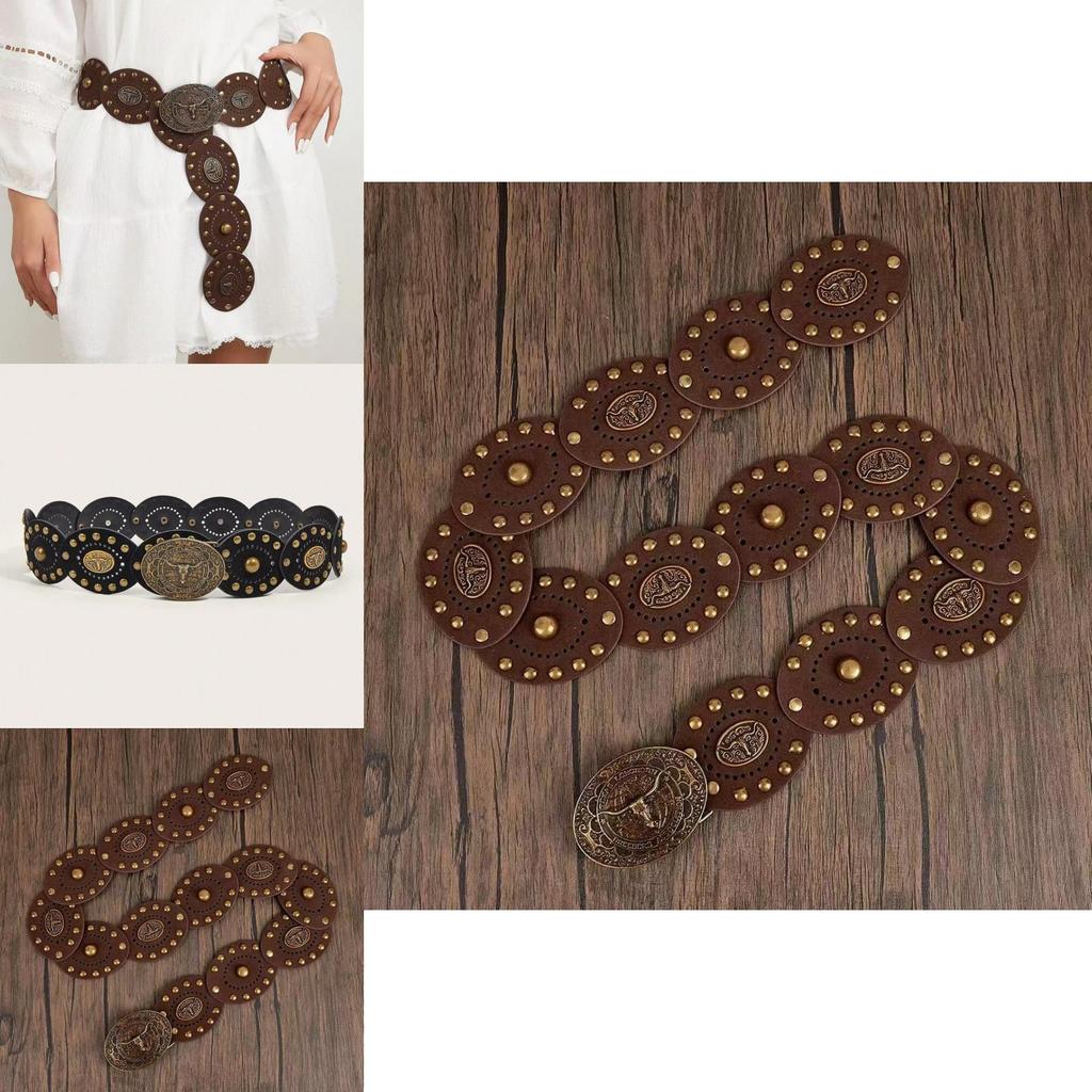 Ethnic Style Bull Head Belt With Metal Clasp For Western Fashion Accessories