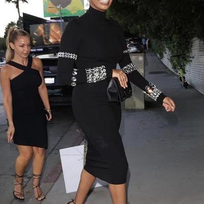 Robe de soirée haut de gamme à manches longues coupe slim diamant printemps 2025