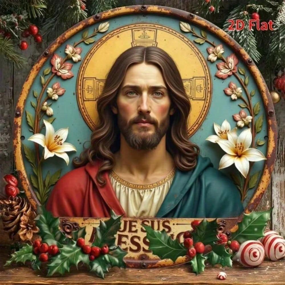 Vintage Tin Sign Jesus Blessings Metal Wall Art Religious Home Decor