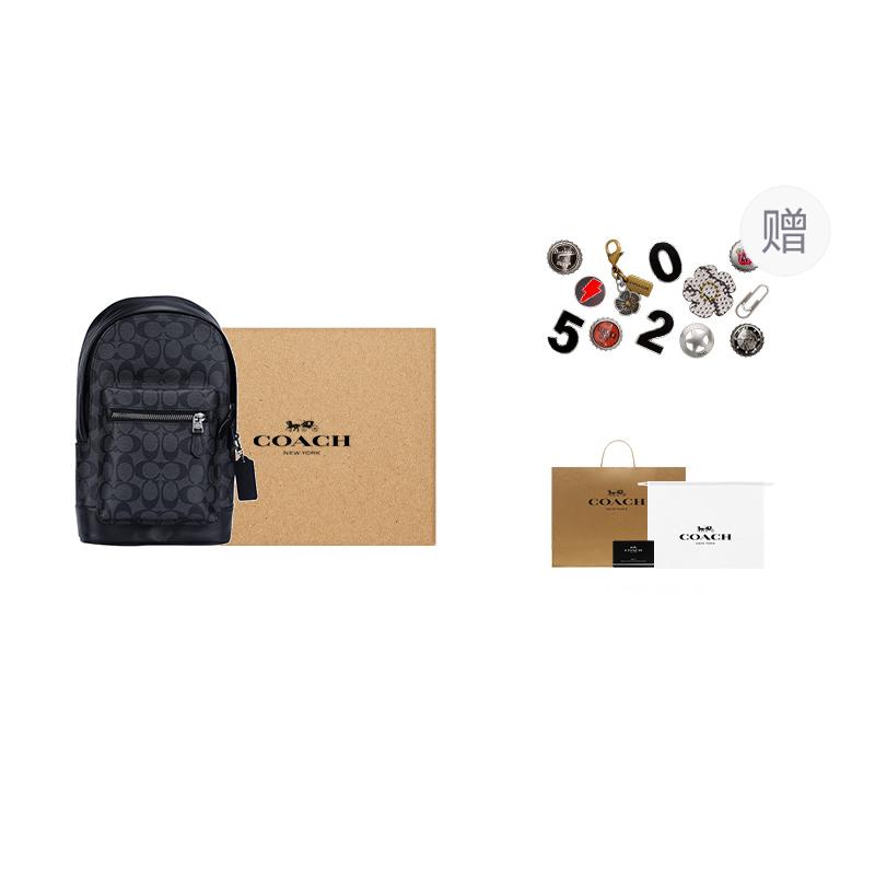 Coach West 20 Classic Logo Multifunctional Pocket Coated Canvas And Leather Crossbody Bag Men Crossbody Bag Black 2853-QBAF4