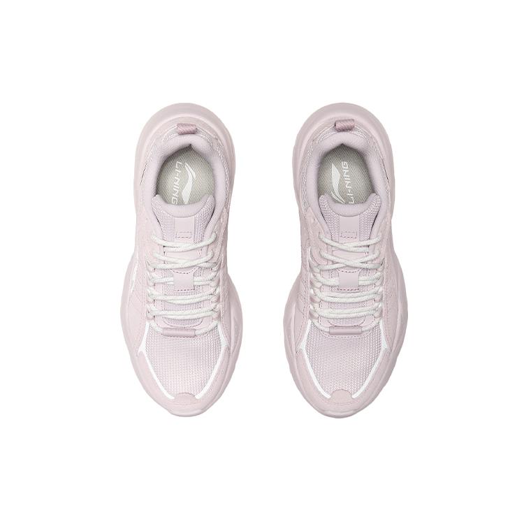Li Ning Moonchaser Cushioning Slip Resistant Abrasion Resistant Low top Sports Casual Shoes Women's Pink White AGLQ248-2